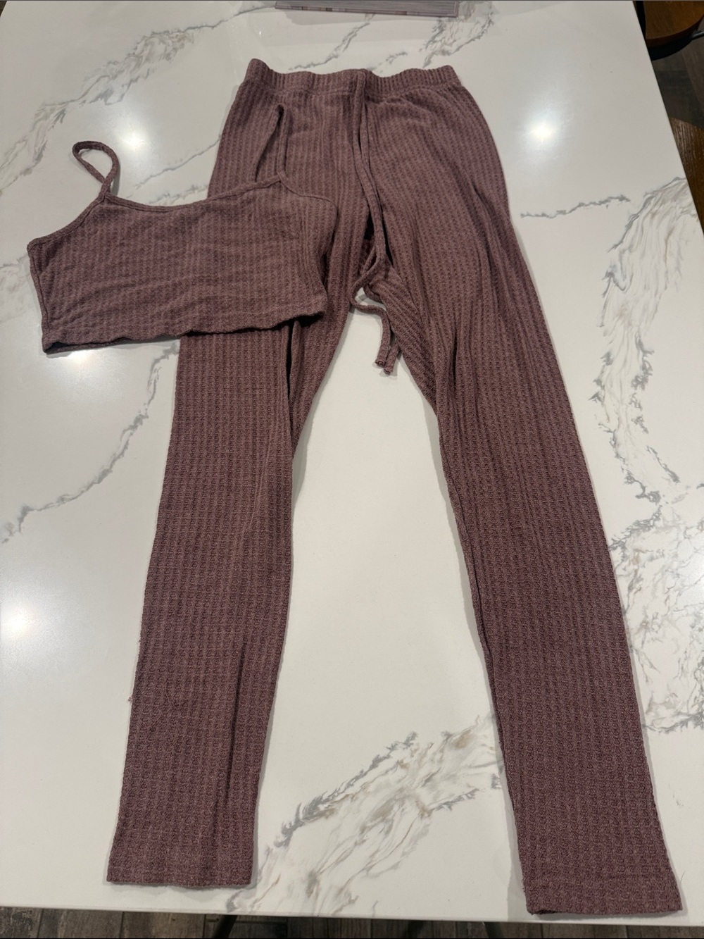SHEIN Mauve Ribbed High-Waist Leggings & Cropped Cami Set